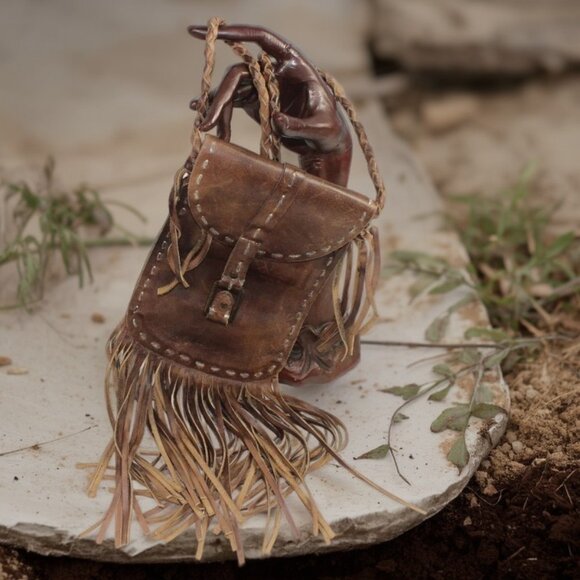 Bed Stu Sandy Lane Distressed Brown Rustic Fringe Mini Bag - Picture 1 of 5